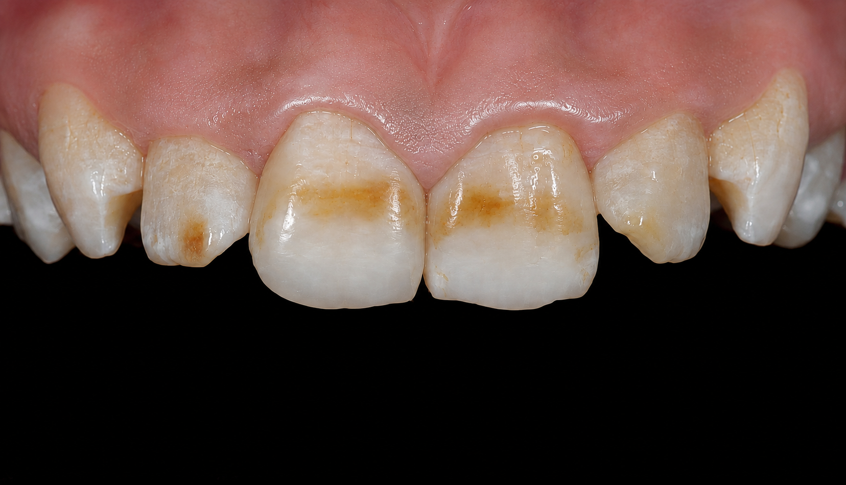 Ejemplo de manchas marrones en dientes anteriores